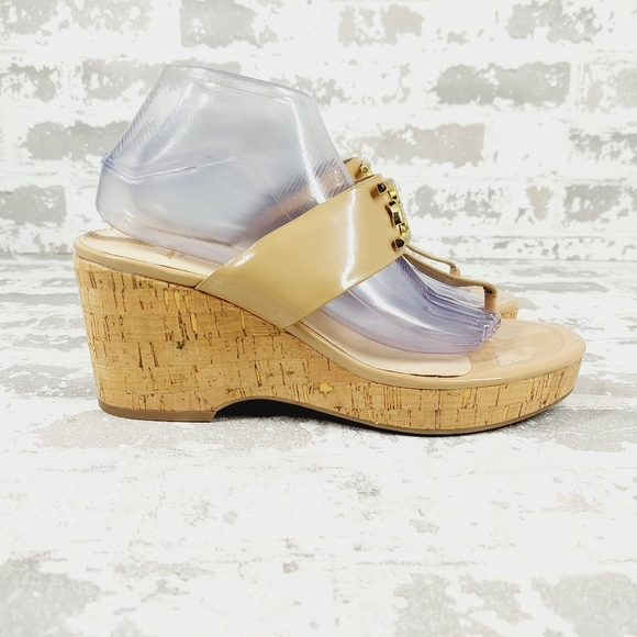 Sam Edelman | Shoes | New Sam Edelman Yardlie Emblem Almond  New SAM EDELMAN Yardlie Emblem Almond Patent Platform Wedge Sandals C1068